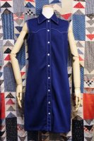 60'S-70'S FRONT YOKE SLEEVELESS SHIRT DRESS (NVY)