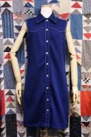 60'S-70'S FRONT YOKE SLEEVELESS SHIRT DRESS (NVY)