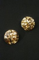 VINTAGE 50'S LUCITE CONFETTI ROUND EARRINGS (CLR/GLD) 