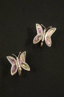 VINTAGE BUTTERFLY MOTIF ABALONE SHELL INLAY MEXICAN SILVER EARRINGS