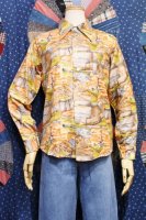 DEAD STOCK 70'S PERMANENT PRESS LANDSCAPE PRINT FLANNEL SHIRTS (ORG / 14 OR 16)