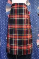 OLD TARTAN CHECK WOOL KILT SKIRT WITH PIN (RED/GRN/ MADE IN ENGLAND)