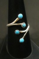 NAVAJO 4 TURQUOISE ADJUSTABLE STERLING SILVER RING