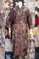 50s 3/4 PUFF SLEEVE PRINT COTTON DRESS (BRN/BLE)