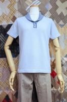 70s TALBOTT RIB SHAWL COLLAR SHORT SLEEVE TOPS (BLE)