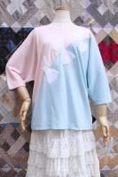 80s WIDE CREW NECK THREE BOW DOLMAN SLEEVE TOPS (BLE/PNK/WHT)
