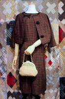 50s-60s CHECK SLEEVELESS DRESS & 3/4 SLEEVE CROPPED JACKET (BRN/BLK/PLM/YLW)