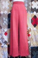 70s CRINKLE CLOTH HIGH WAIST WIDE LEG FLARE PANTS (PNK)