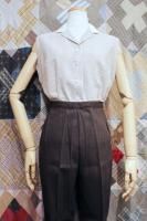 50s SEERSUCKER STRIPE COTTON SLEEVELESS SHIRTS (BEIGE/WHT)