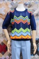 DEAD STOCK 60s-70s ZIG ZAG CROCHET SUMMER KNIT TOPS (NVY/GRN/ORG/PNK)