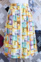 DEAD STOCK 60s FRENCH RIVIERA PRINTED LINEN SKIRT (WHT/ORG/PNK/YLW/P.GRN/BLK) 