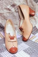 40s PUNCHING LEATHER BI-COLOR PUMPS (M.TEA/BRN)