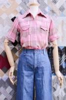 60s-70s CHECK INDIA COTTON GAUZE WESTERN YOKE SHIRTS (PNK/BEIGE)