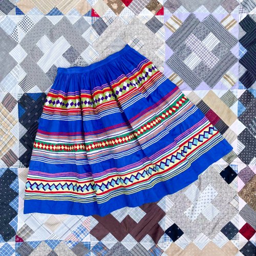 VINTAGE 50s-60s SEMINOLE PATCHWORK SKIRT (BLE/MULTI) - PATINAS