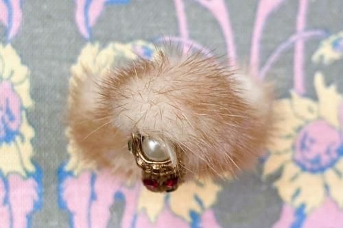 50s MINK FUR ART DECO STYLE POODLE PIN BROOCH (B.BEIGE