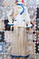 40s DRAGON EMBROIDERED ORIENTAL TOPS & WIDE PANTS SET UP (WHT/BLE) 