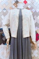 50s FLOWER RHINESTONE & BEADED WOOL CARDIGAN (IVY)