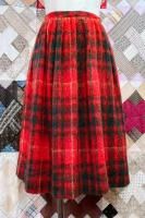 50s John Wanamaker CHECK WOOL MOHAIR GATHER FLARE SKIRT (RED/GRN/YLW))