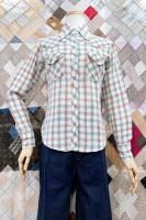 70s INDIA COTTON GAUZE CHECK WESTERN YOKE SHIRTS (WHT/GRN/BRN)