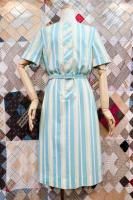 DEAD STOCK 60'S Betty Barclay MULTI STRIPE ROLL SLEEVE DRESS WITH BELT (WHT/BLE)