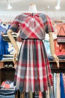 60s Lorch CHECK BOW BLOUSING GATHER DRESS (RED/PLM/WHT/GRN/YLW)

