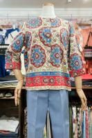 60s Kay Karen PAISLEY PRINT 3/4 SLEEVE FRONT BUTTON TOPS (WHT/TQ/RED/OLV)