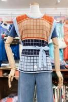 DEAD STOCK 70s CHECK SIDE OPEN KNIT VEST TOP WITH BELT (P.BLE/NVY/BRN)