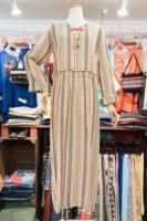VINTAGE 60s-70s INDIA COTTON GAUZE STRIPE MAXI DRESS (ORG/GRN/PPL)
