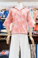 60s Hollyvogue PRINTED OPEN COLLAR ROLL SLEEVE SHIRTS (PNK)