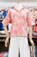 60s Hollyvogue PRINTED OPEN COLLAR ROLL SLEEVE SHIRTS (PNK)