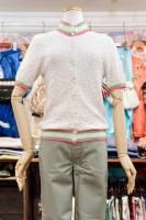 60s FRONT BUTTON SLAB YARN SUMMER KNIT TOP (WHT/PNK/GRN)