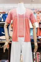DEAD STOCK 70s BORDER RIB KNIT CAMI TOP & CARDIGAN ENSEMBLE (PNK/WHT)