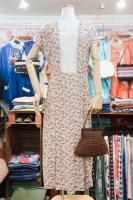 30s FLOWER PRINTED COTTON SQUARE NECK DRESS (WHT/PNK/GRY/GRN)