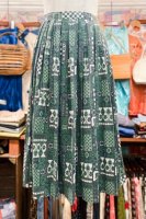 50s COTTON PRINTED PLEAT FLARE SKIRT (GRN/WHT)