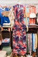 60s PSYCHEDELIC BOTANICAL PRINTED SLEEVELESS DRESS (ORG/BLK)