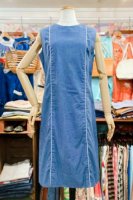 60s-70s CHAMBRAY PIPING SLEEVELESS DRESS (C.BLE/WHT)
