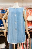 60s TERRY CLOTH WIDE CREW NECK SLEEVELESS LONG TOP (A.BLE/WHT)