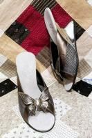 80s ONEX BUTTERFLY MESH WEDGE LEATHER MULE SANDALS (BRZ/SLV)