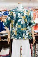 60s Liberty House FLOWER PRINTED COTTON HAWAIIAN TOP (GRN/WHT)