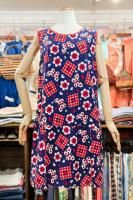 60s FLOWER & BUTTERFLY PRINTED DROP WAIST COTTON ROMPERS (NVY/RED/WHT)