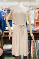 60s SHANTUNG SILK SLEEVELESS PLEAT DRESS WITH BELT (L.BEIGE)