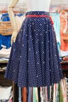 50s POLKA DOT RHINESTONE COTTON CIRCULAR SKIRT (NVY/WHT)