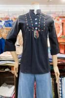 70s MAO COLLAR PULLOVER ETHNIC SHIRTS TOPS (BLK)