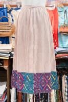60s-70s STRIPE EMBROIDERED SIDE SLIT SKIRT (WHT/PPL/GRN)