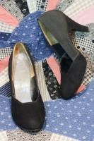 L.40'S-50'S NUBUCK & GROSGRAIN ROUND TOE PUMPS (BLK)