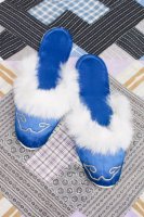 DEAD STOCK 40s-50s GOLD EMBROIDERED FUR TRIM SOUVENIR SLIPPERS (BLE)