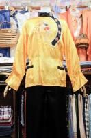 40s-50s FLOWER  & BIRD EMBROIDERED ORIENTAL TOP (YLW/BLK)