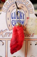 VINTAGE 60s RABBIT FOOT LUCKY CHARM KEY CHAIN (RED/MADE IN USA)