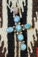 VINTAGE NAVAJO TURQUOISE SILVER CROSS PENDANT NECKLACE