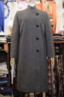 80s STAND COLLAR WOOL LONG COAT (BLK/WHT)